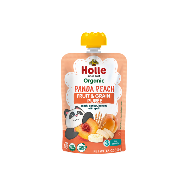 Holle Baby Food Pouches - Organic Fruit & Grain Puree - Panda Peach