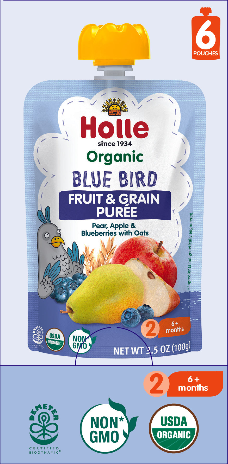 Blue Bird - 6 pouches- pear, apple, blueberries, oats