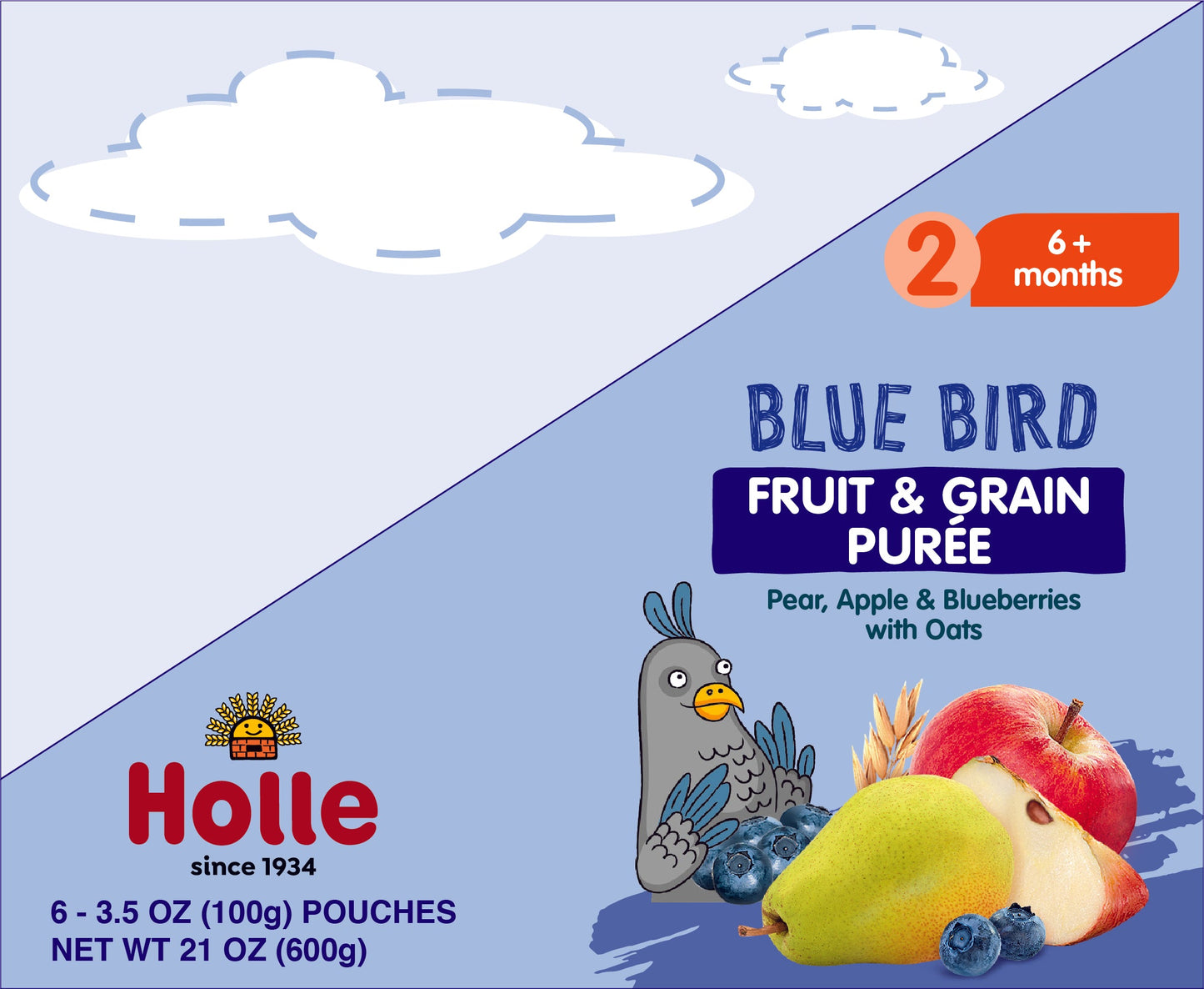 Blue Bird - 6 pouches- pear, apple, blueberries, oats