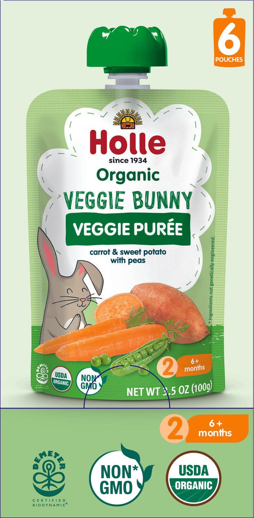 Holle Baby Food - 6 Pouches - Organic Veggie Puree - Veggie Bunny
