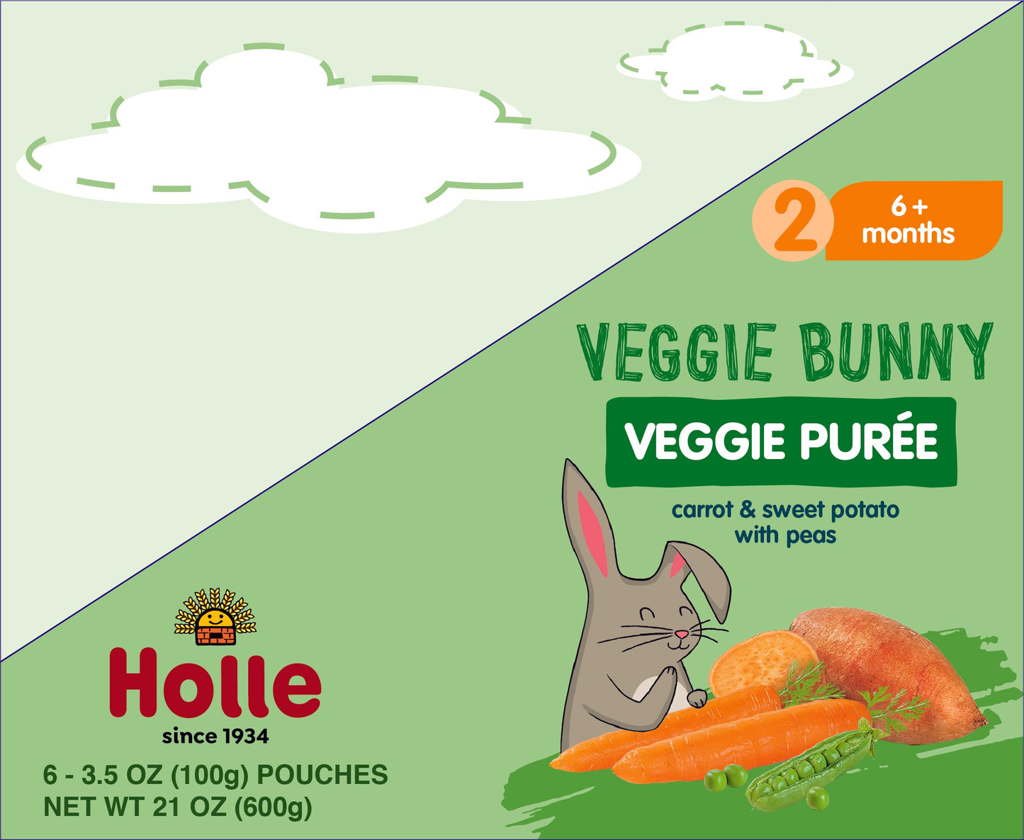 Holle Baby Food - 6 Pouches - Organic Veggie Puree - Veggie Bunny