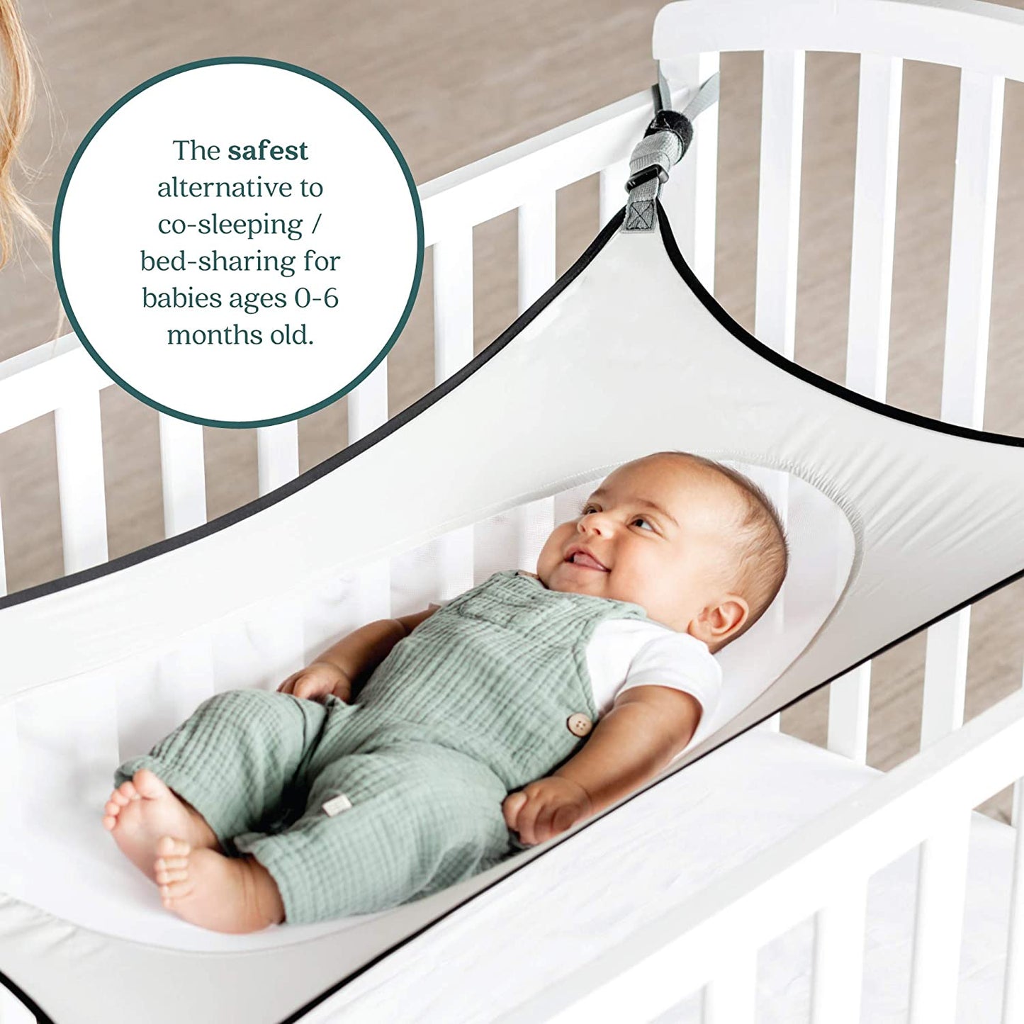 Crescent Womb | Infant Safety Bed | Pebble Grey | Portable and Safe Bassinet Attachment | Breathable and Strong Mesh Material | Baby Crib Alternative