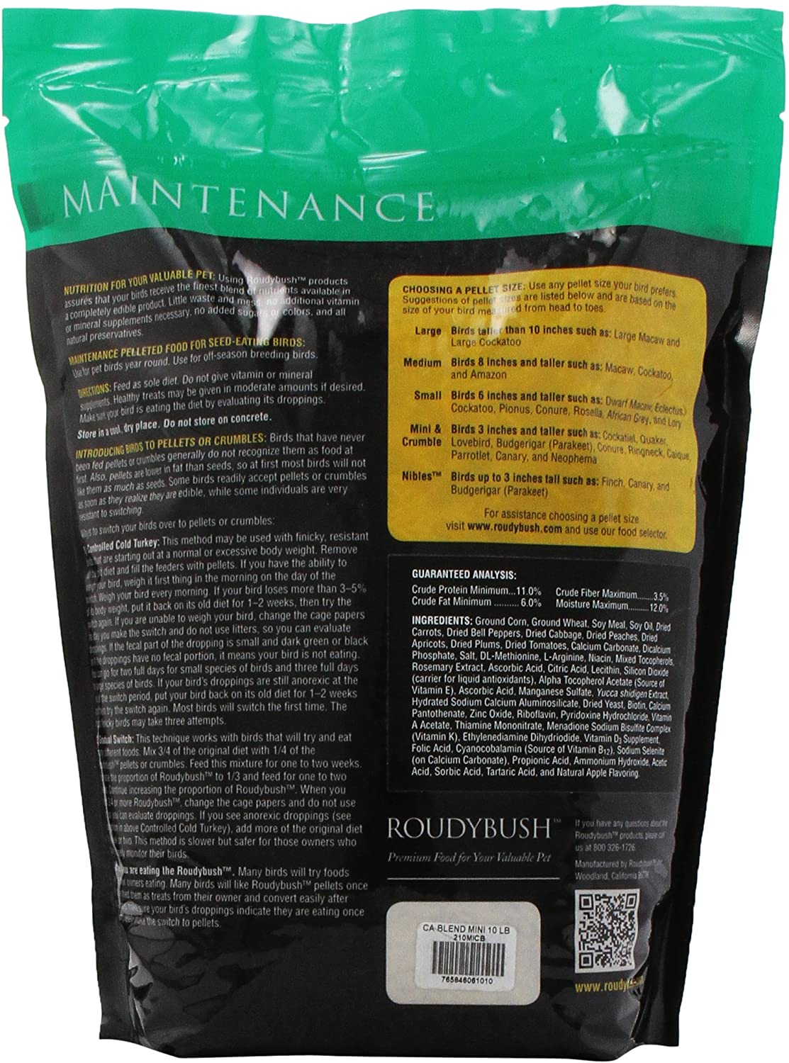 RoudyBush California Blend Bird Food, Mini, 10-Pound…