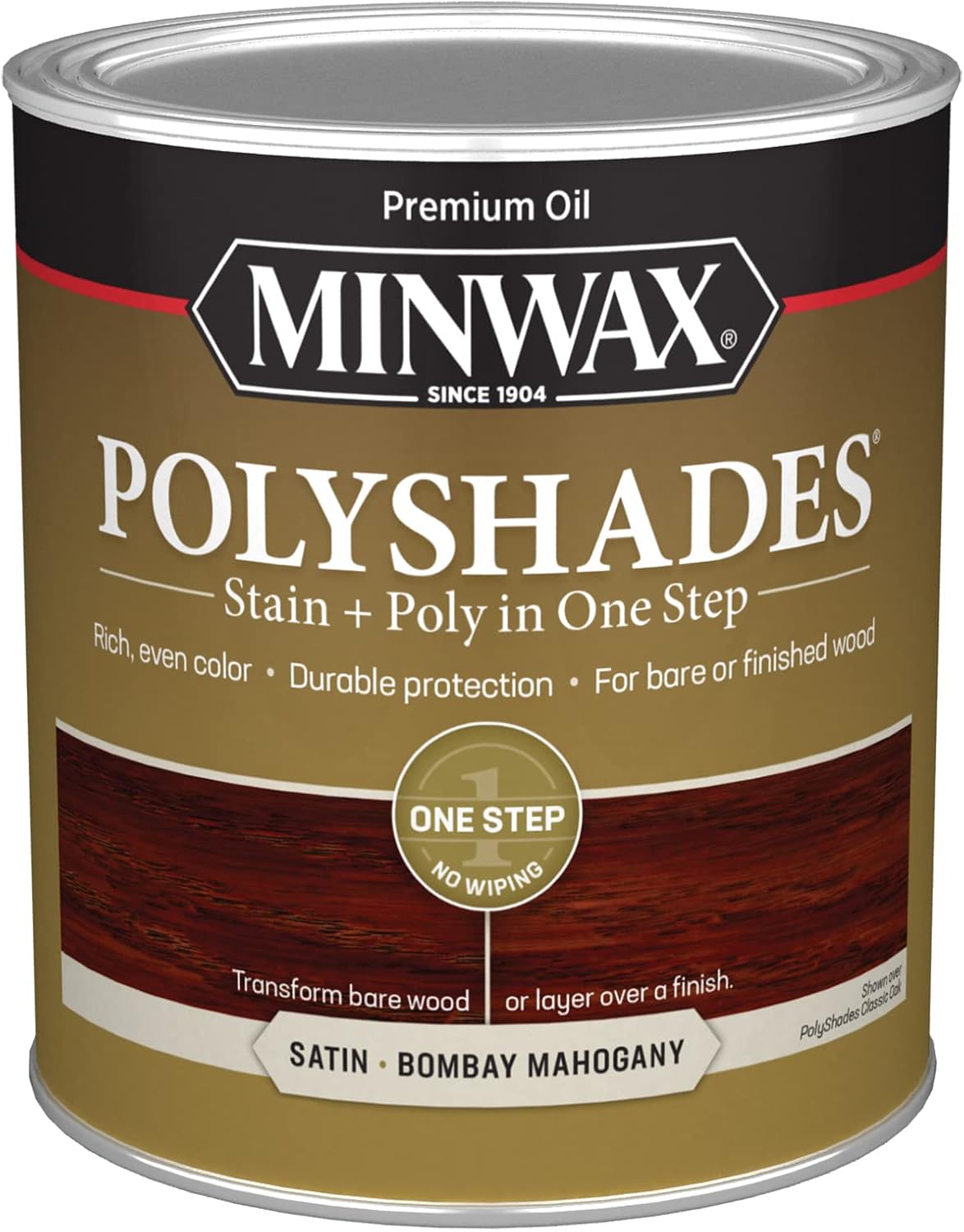 Minwax PolyShades Semi-Transparent Satin Bombay Mahogany Stain/Polyurethane Finish 1 qt