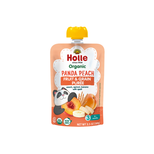 Holle Baby Food Pouches - Organic Fruit & Grain Puree - Panda Peach