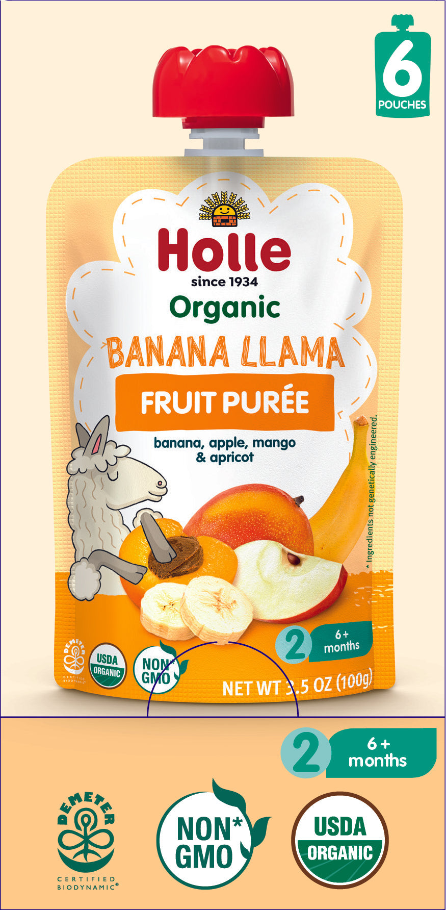 Banana Lama - Fruit Puree- 6 pouches -banana, apple, mango & apricot