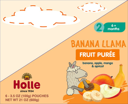 Banana Lama - Fruit Puree- 6 pouches -banana, apple, mango & apricot