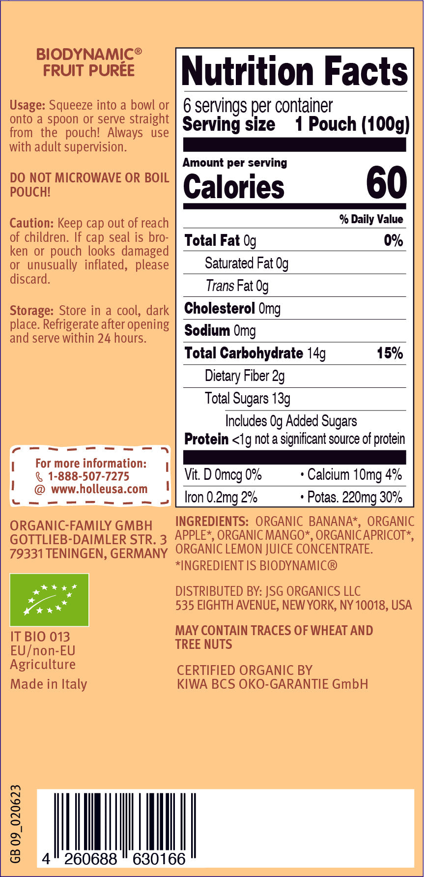 Banana Lama - Fruit Puree- 6 pouches -banana, apple, mango & apricot