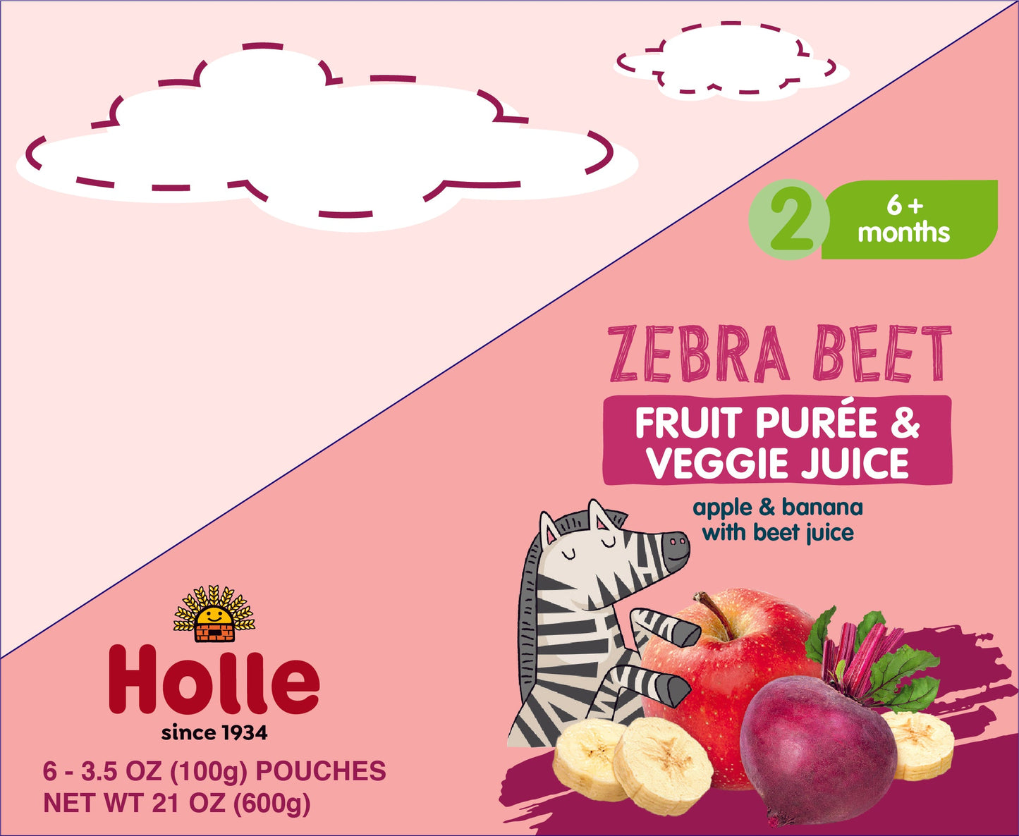 Holle Baby Food 6 Pouches - Organic Fruit & Veggie Puree - Zebra Beet