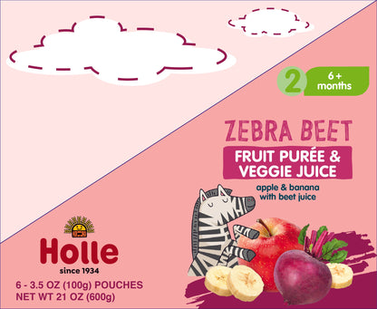 Holle Baby Food 6 Pouches - Organic Fruit & Veggie Puree - Zebra Beet