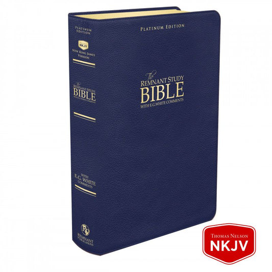 Platinum Remnant Study Bible NKJV - LARGE Print (Genuine Top-grain Leather Blue)