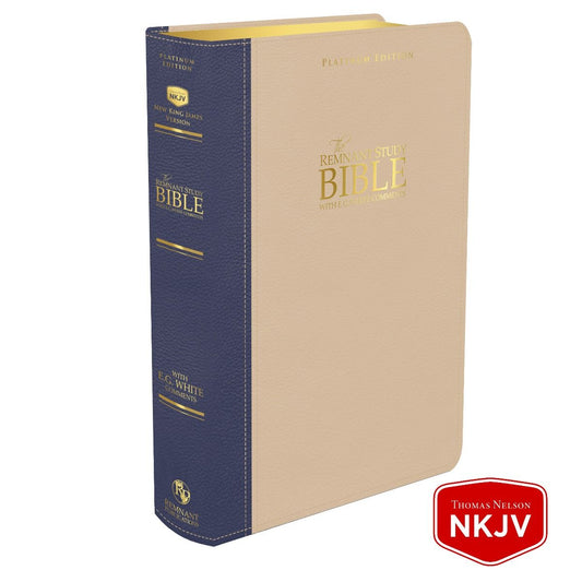 Platinum Remnant Study Bible NKJV - LARGE Print (Genuine Top-grain Leather Blue and Taupe)